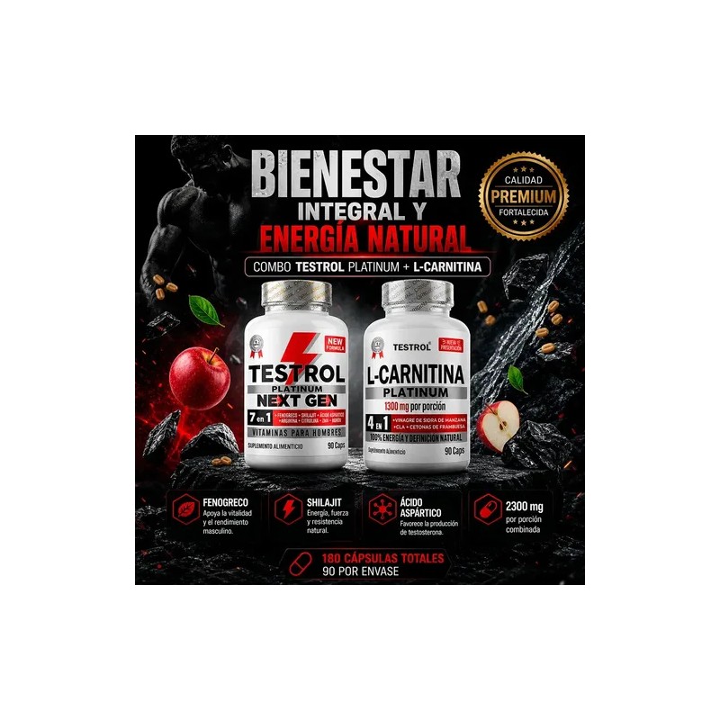 Combo Testrol Next Gen L Carnitina Platinum Sin Sabor