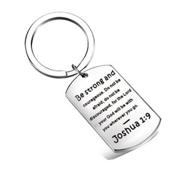 QIIER Christian Keychain Be Strong and Courageous Joshua 1:9 Bible Verse Dog Tag Pendant Keychain Religious Jewelry Inspirational Gifts(Joshua 1:9 Dog Tag)