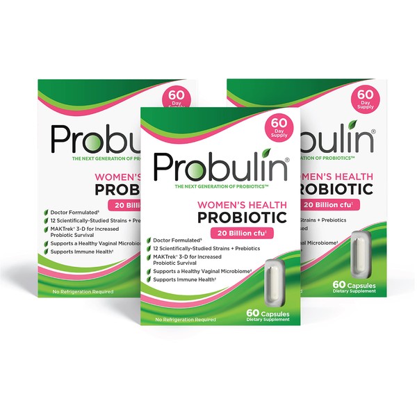 Probulin Women's Health Probiotic Supplement, 20 Billion CFU, 60 Capsules (Pack of 3)