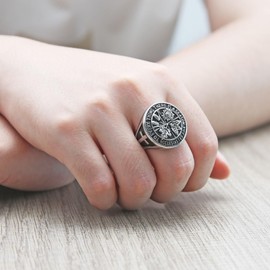 HZMAN Retro Stainless Steel Ring for Men Inspirational Bible Verse Cross Ring Christian Faith Jewelry Gift (Silver,10)