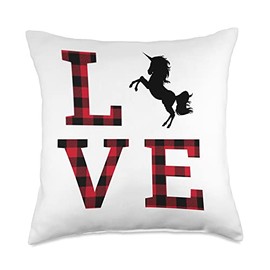 Kismet Designs Love Unicorn Red Buffalo Check Rustic Lake Cabin Lodge Throw Pillow, 18x18, Multicolor