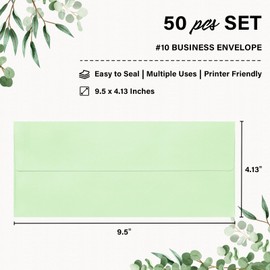 50 Pack #10 Business Envelopes, Self Seal Standard Light Green Envelopes for Secure Business & Legal Mailing, Office, Checks, Letter, Invoices, 4 1/8 x 9 1/2 Inches