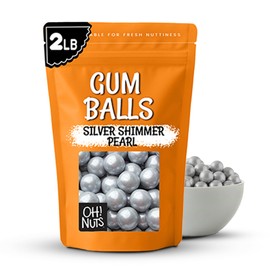 Gumballs for Candy Buffet and Party Favors - 2 LB Flavored 1 Inch Wedding Gumballs - For Hanukkah, Thanksgiving, Christmas, Parties, Birthday - Oh! Nuts (Silver Shimmer Pearl gumballs)