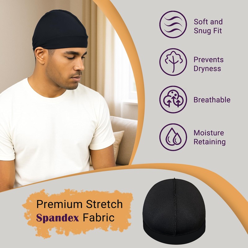 DURALA Adjustable Wave Cap, Premium Elastic Stocking Cap for 360