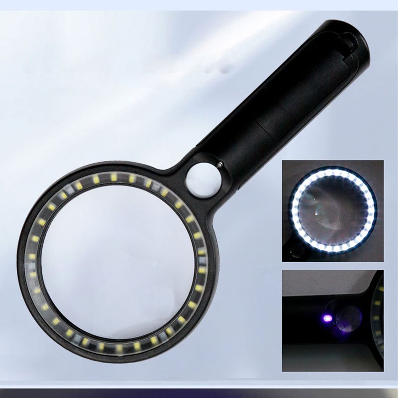 Magnifying Glass 5X 13X 20X Handheld Magnifier UV Light with