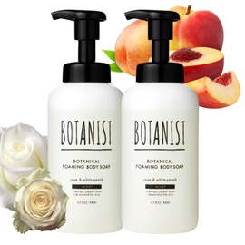 Botanist 2pk Japanese Organic & Natural Foaming Body Soap, Moisturizing Shea Butter Dense Foam Body Wash w/Pump, Moist Body Gel for Dry Skin, Additive-Free, Rose & White Peach 450 mL/15.2 fl Oz