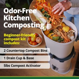 TeraGanix Bokashi Compost Starter Kit, Essential Set + Base, Indoor Composting, 2X 15.3L (4 gal) Bins, Collect & Ferment Waste, Airtight, No Pests or Odors, Bokashi Rice Bran Included, (Black)