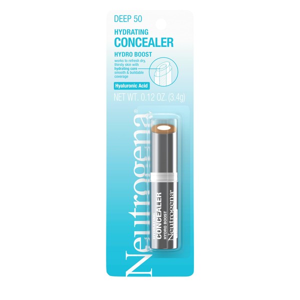 Neutrogena Hydro Boost Hydrating Concealer Stick for Dry Skin, Oil-Free, Lightweight, Non-Greasy and Non-Comedogenic Cover-Up Makeup with Hyaluronic Acid, 50 Deep, 0.12 Oz