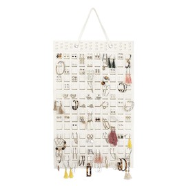 FuninCrea Hanging Jewellery Organiser with Hooks for up to 300 Pairs of Earrings, Jewellery Stand, Foldable Jewellery Stand, Hanging Earring Storage, Jewellery Roll for Earrings for Women (White)