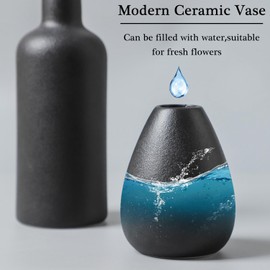 CEMABT Black Ceramic Vase Set - 4 Small Unique Vases for Flowers, Modern Decorative Centerpieces and Home Decor