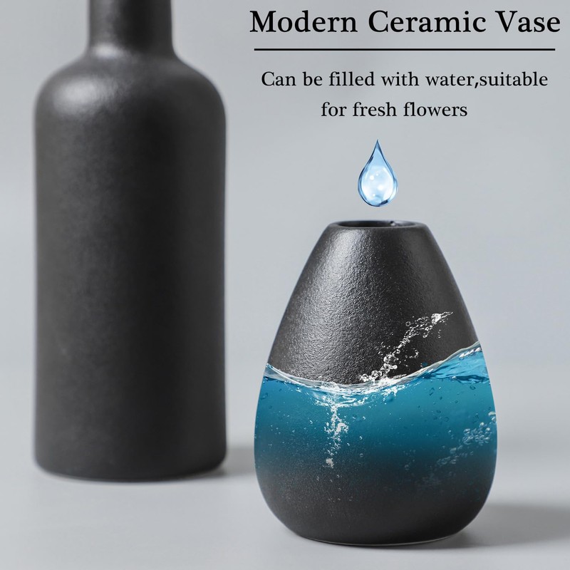 CEMABT Black Ceramic Vase Set - 4 Small Unique Vases