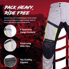 HWK HWK Waterproof Motorcycle Cargo Pants, Durable Motorcycle Riding Pants with CE Armor and Multiple Pockets, Machine Washable Hi-Vis Polyester Moto Gear for Men - Silver, Waist 36"-38", Inseam 30"