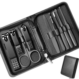 FOFAI Mens Nail Grooming Kit: 9 Pieces Nail Clippers Set for Men - Precision Stainless Steel Manicure Travel Set with Fingernail & Toenail Clippers, Nail File, Tweezers, Scissors, Cuticle Pusher