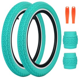 MEGHNA Bike Tire 20 inch Mountain Bike Tire with Lever 60-406 Foldable Tire 20 x 2.35 inch Replacement Grooved for BMX Freestyle Kids Cruiser Bike (Cyan, 20 x 2.35 inch - 2 Tires)