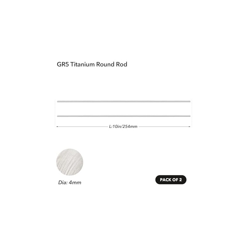 GR5 Titanium Round Rods 10in Length,4mm Dia for Diy Projects