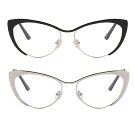 bullabulling 2Pack Cat Eye Reading Glasses For Women Metal Frame Blue Light Blocking Computer Readers (black/silver, 2.5, multiplier_x)