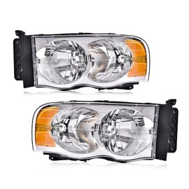 CHEDA Headlights, Compatible with 2002 2003 2004 2005 Dodge Ram 1500 2003-2005 Dodge Ram 2500 3500 Chrome Housing Amber Corner Headlight Lamps（Clear lens Chrome Housing Amber Reflector）