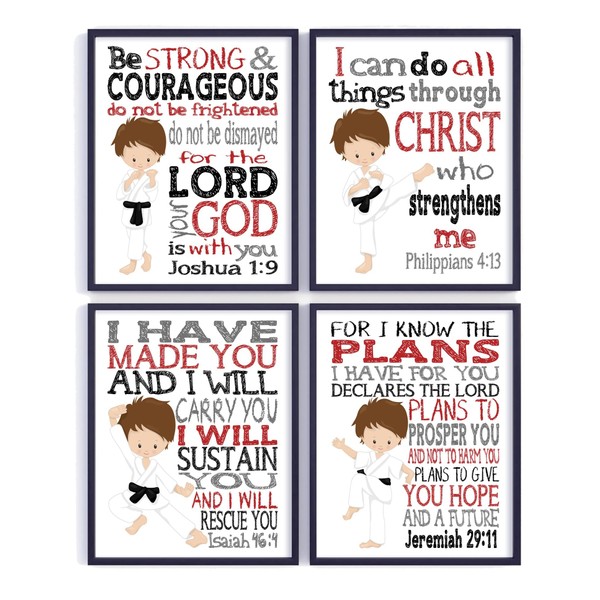 Karate Boys Christian Nursery Decor Set of 4 Unframed Prints