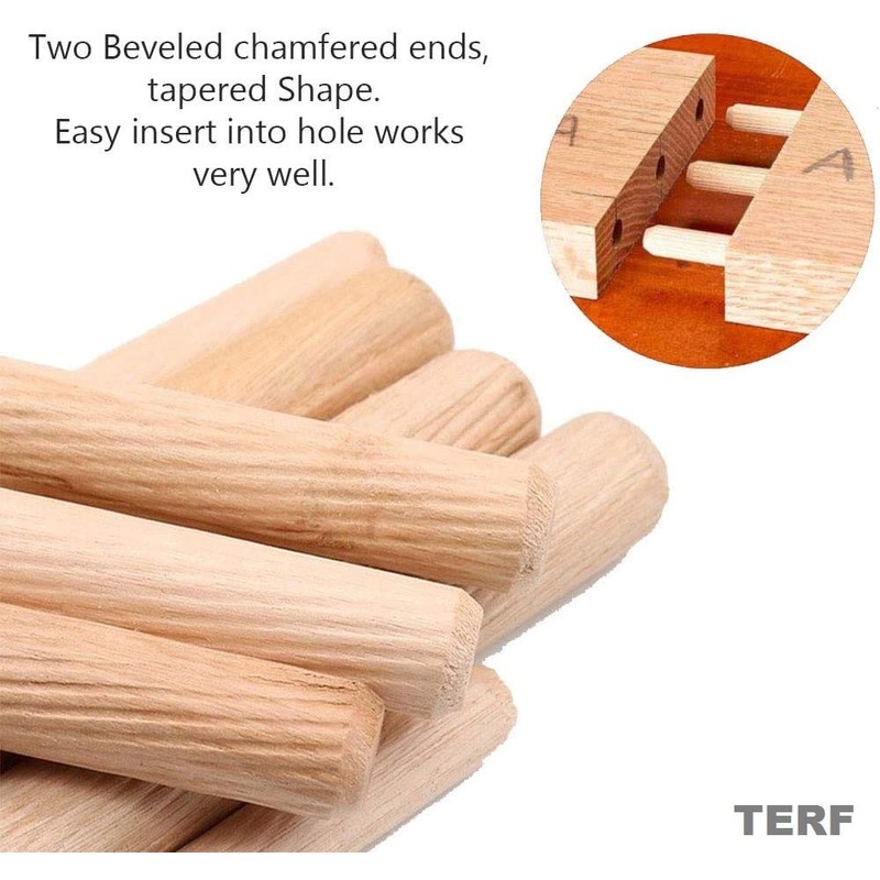 TERF® 200 Pcs Wooden Dowel Pins 8mm X 30mm Wood