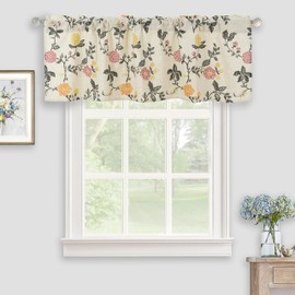 Inselnwald Watercolor Colorful Flowers Linen Kitchen Valance, Light Filtering Rod Pocket Small Window Curtains Valance for Kitchen Cafe Living Room Bathroom 54" x 18" Blush, Orange, Yellow
