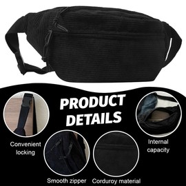 GGUFAY Women's Bum Bag Made of Corduroy, Large Capacity Fashionable Shoulder Bag, Crossbody Bag, Cord Chest Bag, Bum Bags, for Outdoor, Sports, Travel, Running, School (Black)