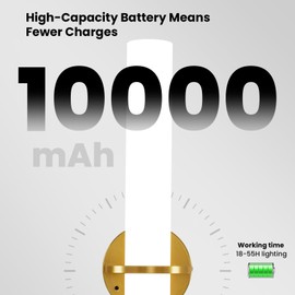 Battery Operated Wall Sconces, 15 Inch Gold Wireless Wall Sconces Set of Two, 10000mAh Rechargeable Sconces with Remote Control, 3000K-6000K Modern LED Dimmable Wall Lights for Bedroom Living Room