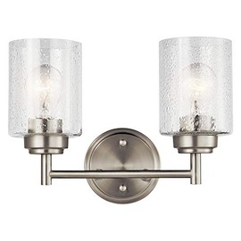 Kichler Winslow 12.75" Vanity Light in Brushed Nickel, 2-Light Transitional Bathroom Light with Clear Seeded Glass. (12.75" W x 9.25" H), 45885NI