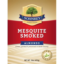 Mesquite Smoked Almonds (16oz) Steam Pasteurized Smoky Savory Roasted Seasoned Nut Snacks from the Sohnrey Family Farm
