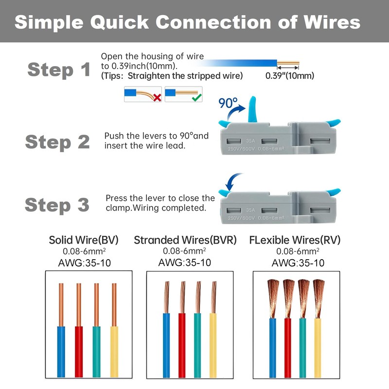 MiJunHD 3 In 9 Out Quick Lever Push-in Electrical Wire
