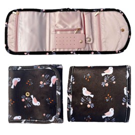 AUXIN Mini Travel Jewelry Organizer Case for Holiday Vacation Storage Earrings Studs Rings Necklaces Bracelets Brooches, Foldable Pouches Roll Bag for Women Ornaments (Black)