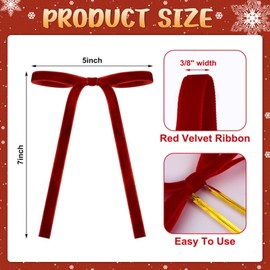 24 PCS Velvet Christmas Ornaments Decorations, Fancy Luxury Velvet Bows Ornaments for Christmas Tree, Christmas Tree Decorations Bows Ornaments for Xmas Tree Holiday Decor (Red)