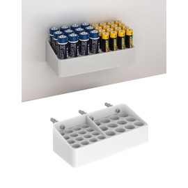 TYAMTOGSM Battery Storage Organizer Battery Storage Box Fit for 16 AAA & 12 AA Batteries Divided battery Holder Fit for Wall/Cabinets/Drawers (Case Not Includes Batteries) (White)