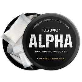 ALPHA Coconut Banana Nootropic Pouches by Fully Loaded - Calm, Focus, Memory - Sugar Free - Single Can: 5 Pack - 15 Pouches Per Can
