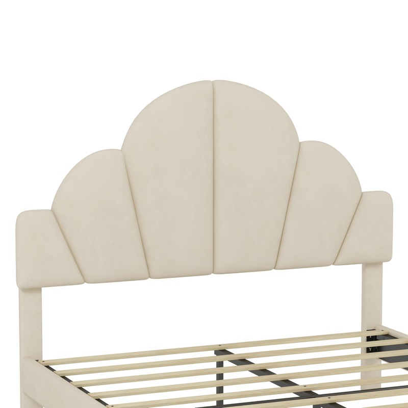 Queen Size Upholstered Bed Frame with Elegant Design, Modern Velvet