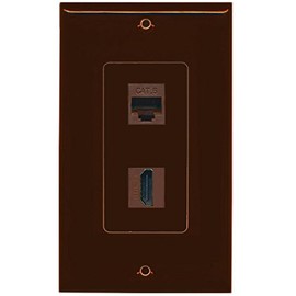 RiteAV - 1 x Cat6 Ethernet Female and 1 x HDMI Port Wall Plate Decorative - Brown