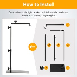 HealSmart Reptile Metal Lamp Stand Adjustable Floor Light Holder, Heating Light Landing Bracket, for Dome lampshade, Terrarium Tank, 15-36 Inch Height