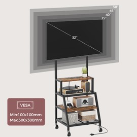 MAHANCRIS Rolling TV Stand with Mount, Corner TV Console with Wheels Up to 50 Inches, Entertainment Center with Storage, Small TV Stand with Power Outlet for Living Room, Rustic Brown TVHR117E01