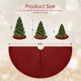 WBHome Christmas Tree Skirt, 52 inch Cable Knit Knitted Thick Rustic Holiday Decoration, Christmas Red