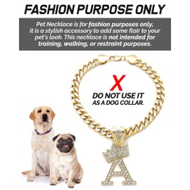 Icemond Rhinestone Studded Initial Pendant 18" Cuban Chain Fashion Costume Jewelry Necklace for Dogs Cats in Gold Tone (Gold - C)