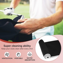 TIXIPEM 16 in x 16 in Golf Towel - Tri-Fold Microfiber Waffle Pattern Golf Towel Portable Strong Water Absorption with Lock Clip Use for Cleaning Ball & Ball Club & Bag - [Black]