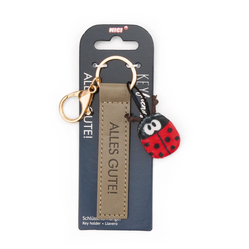 NICI Key Ring with Ladybird Design Artificial Leather Cord Olive