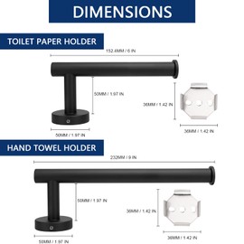 NearMoon Bath Toilet Paper Holder+ Hand Towel Holder, 2 Pieces Bathroom Hardware Set- Premium 304 Stainless Steel Toilet Roll Holder and Towel Rack Wall Mounted for Kitchen (Matte Black)