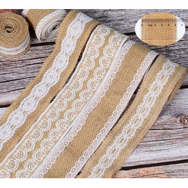 Juteband Mit Spitze,Mercy World 8X2M Juteband Spitzenband 8 Rolle Vintage Hessische Natürliche Sackleinen Band mit Weisse Spitzen für DIY Handwerk Hochzeit Party Weihnachten Deko