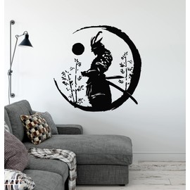 Vinyl Wall Decal Ronin Japanese Warrior Samurai Art Moon Stickers Mural Large Decor (g4308) Black 28.5 in Tall by 29.13 in Wide