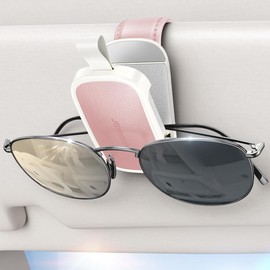 JOYROOM Sunglass Holder for Car [Non Slip] Sunglasses Organizer Pink Car Accessories Interior Gifts for Women Men, Cute Eyeglass Holder and Ticket Card Clip