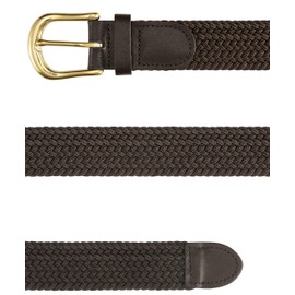 Streeze Mens/Ladies Stretch Belt ─ 30mm Wide with Gold Metal Buckle Elastic Fabric Woven Braided 11 Colours (Brown, Large)