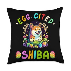 shiba inu fans of chocolate egg hunt Shiba Inu Lovers Costume Easter Eggs Funny Throw Pillow, 18x18, Multicolor