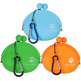 New Oasis Dog Treat Pouch, 10oz 3PCS Reusable Silicone Dog Training Pouch, Small Dog Snack Pouch Coin Purse Key Case Silicone Coin Pouch Dog Pouch, Green and Orange and Blue