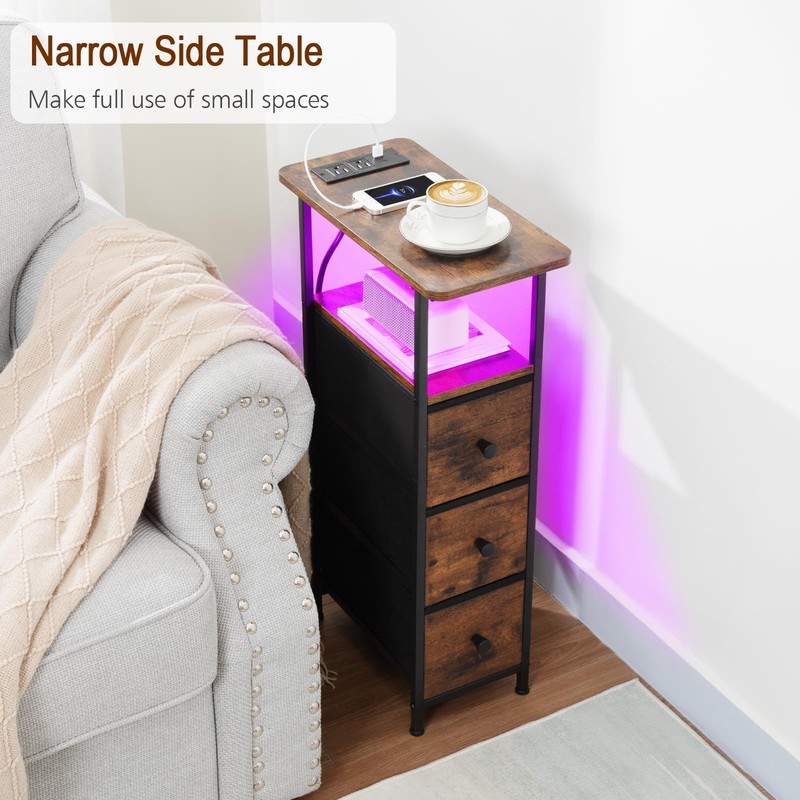 LOAKEKEL Narrow End Table Living Room with Charging Station, Skinny