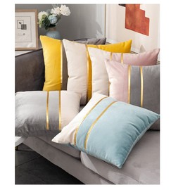 YunJeude Cushion Cover 11.8 x 19.7 inches (30 x 50 cm), Scandinavian 2 Piece Set, Stylish, Cute, Soft, Velvet, Decorative, Gold Synthetic Leather, Simple Zipper, Interior Decoration, Car Room